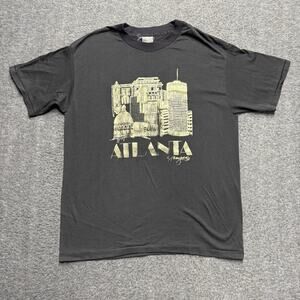 Vintage Atlanta Skyline T Shirt Mens Large Black/Gold Short Sleeves Graphic